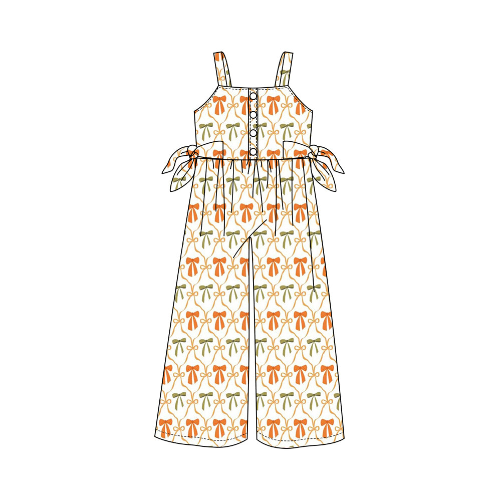 Preorder moq 5 Baby Girls Straps Orange Bows Plaid Button Pant Jumpsuits