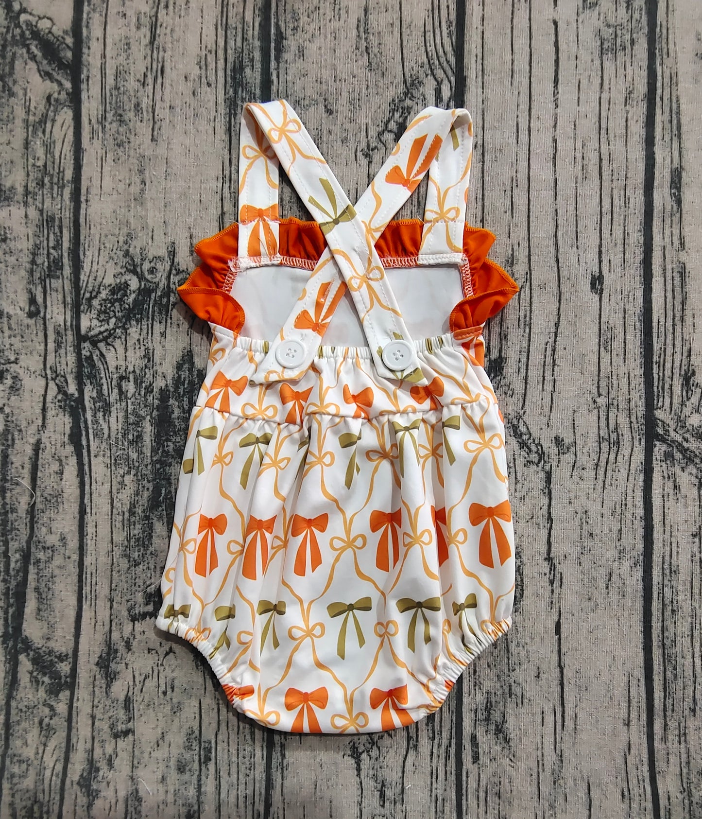 Baby Girls Strap Orange Bows Plaid Ruffle Rompers