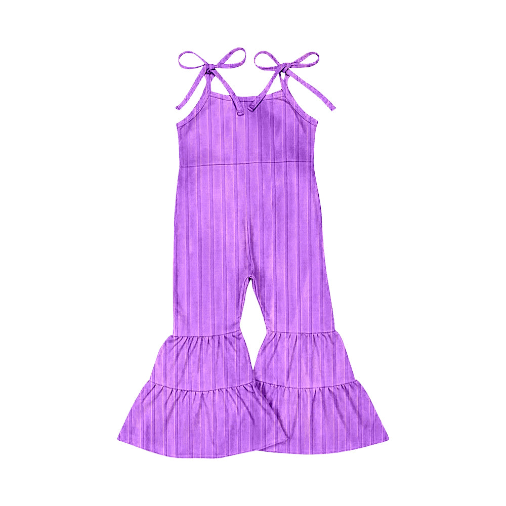 Preorder moq 5 Baby Girls Lavender Strap Bell Bottom Ribbed Jumpsuits
