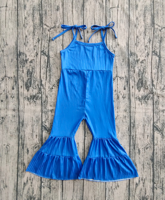 Baby Girls Royal Blue Strap Bell Bottom Ribbed Jumpsuits