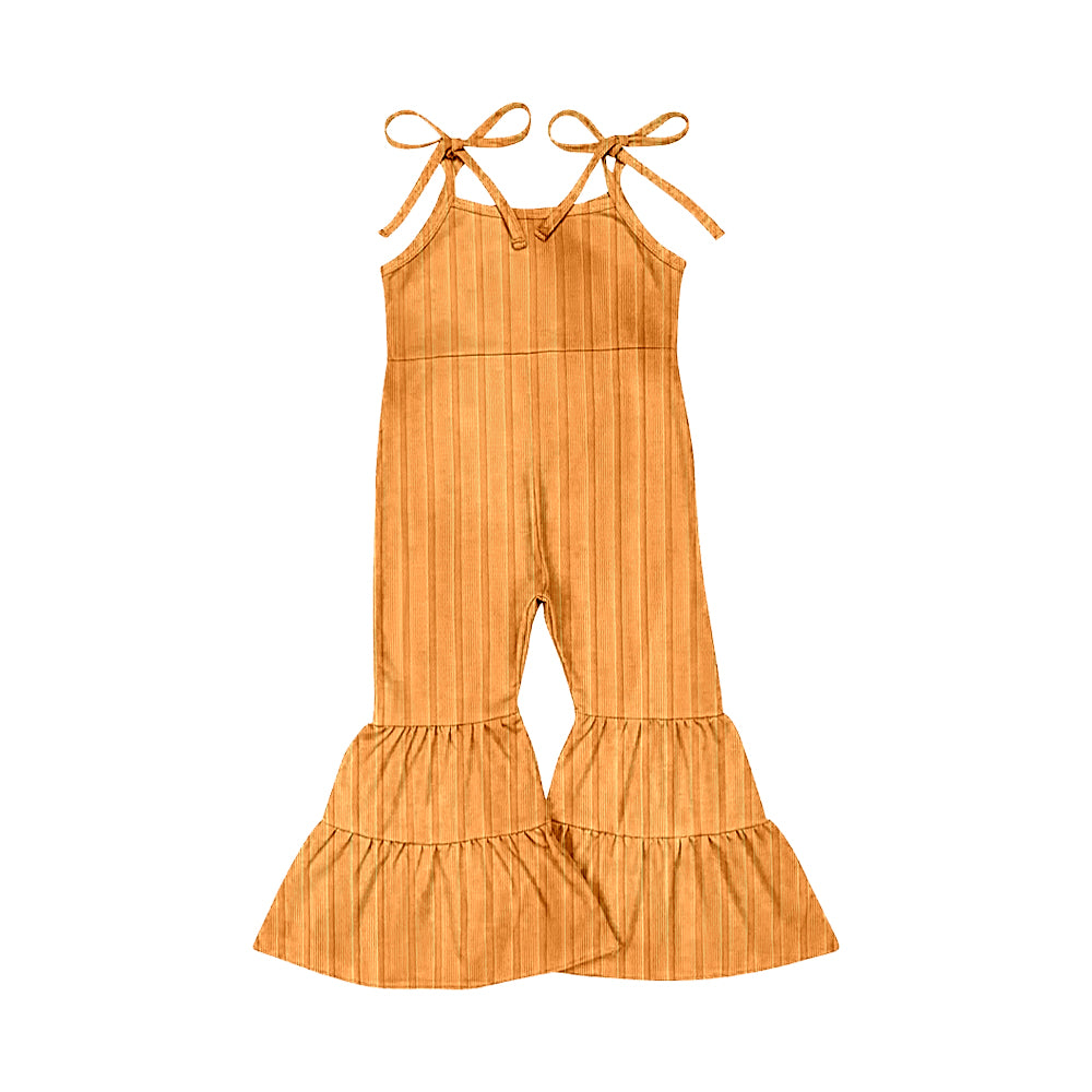 Baby Girls Orange Strap Bell Bottom Ribbed Jumpsuits