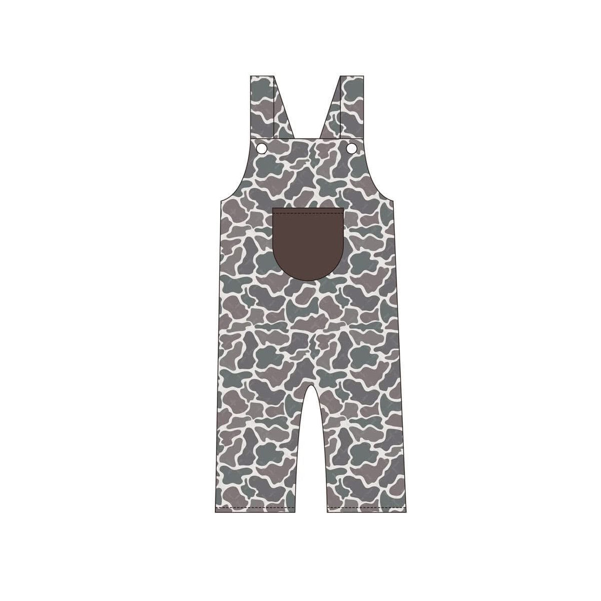 Baby Girls Sleeveless Gray Camo Pocket Pant Jumpsuits Preorder
