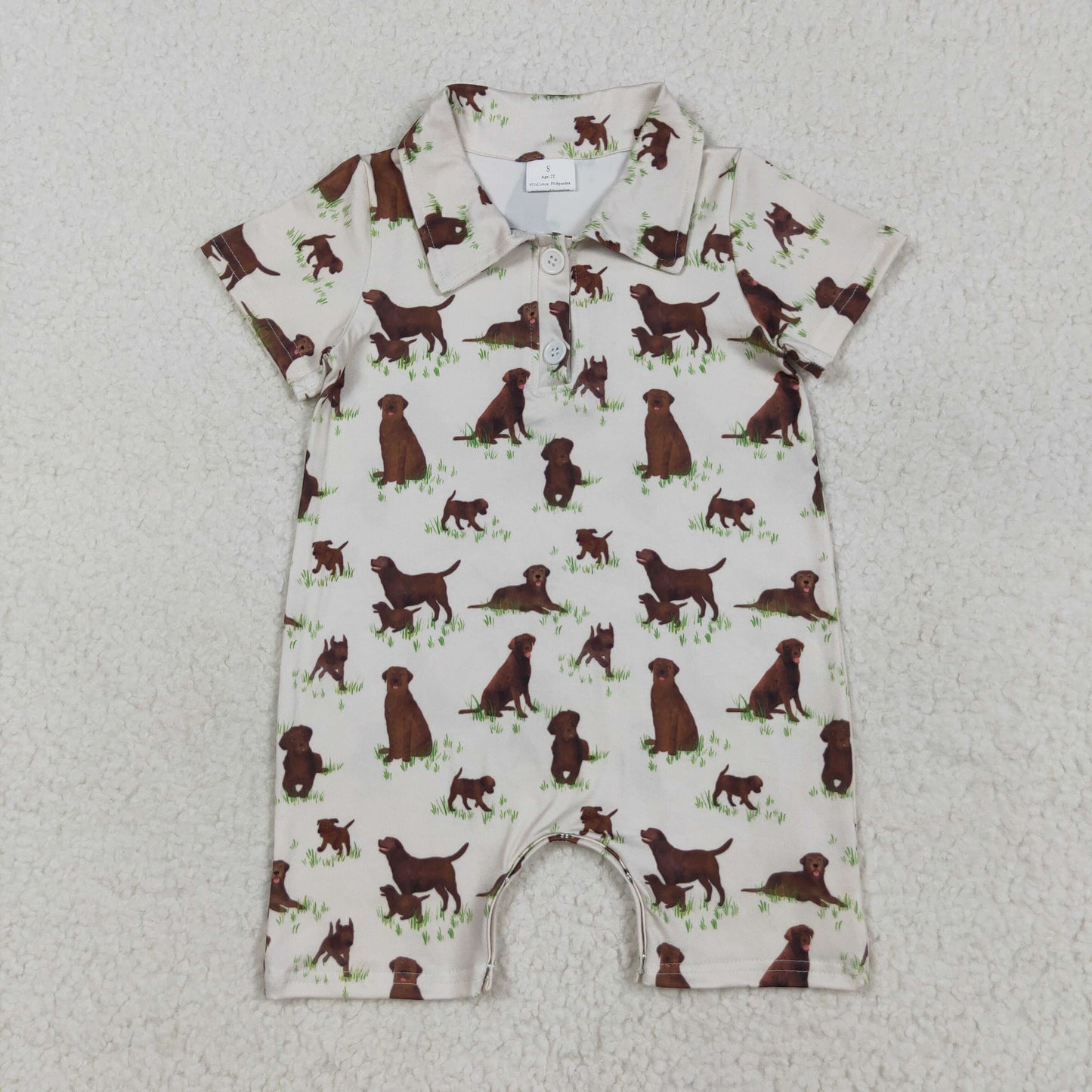 Sibling Baby Short Sleeve Button Boys Dogs Hunting Polo Shirt Top Short Romper