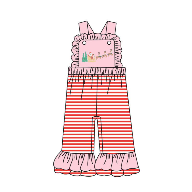 Baby Girls Pink Strap Santa Deer Ruffle Pant Jumpsuits Preorder