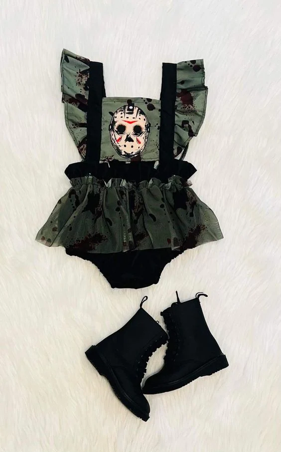 Baby Girls Flutter Sleeves Skull Bummies Tulle Halloween Rompers Preorder