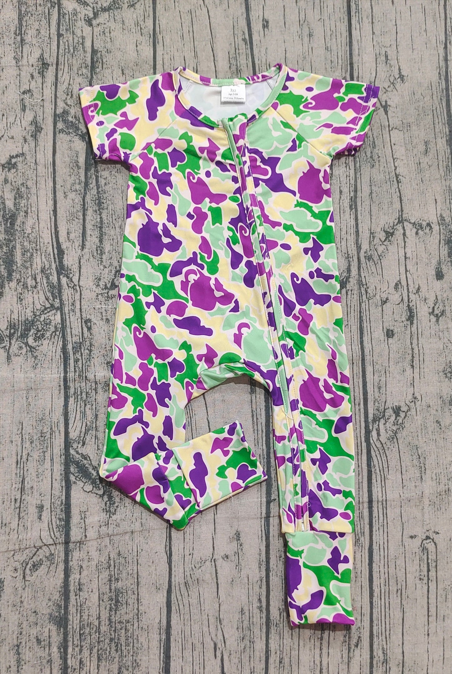 Baby Boys Mardigras Camo Short Sleeve Two Way Zip Convertible Rompers