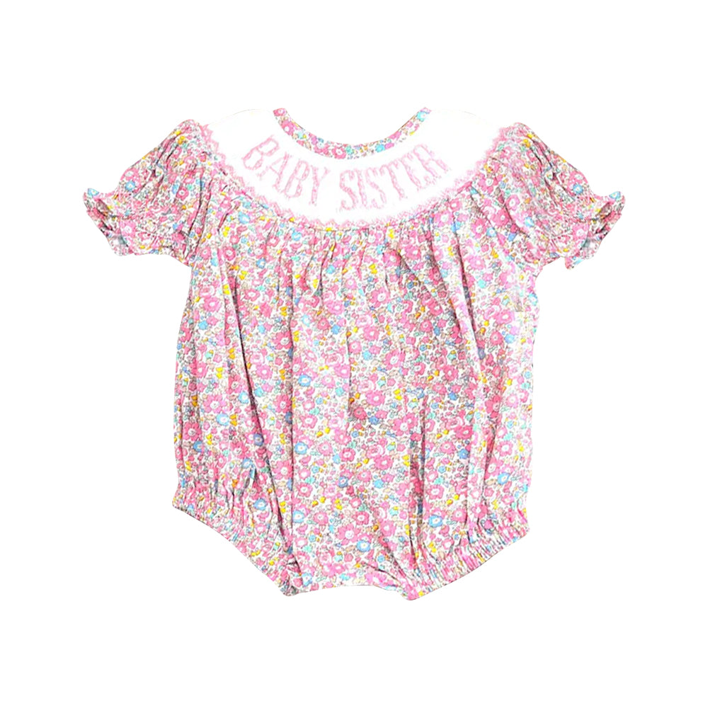 Baby Girls Pink Flowers Big Sister Ruffle Rompers Preorder