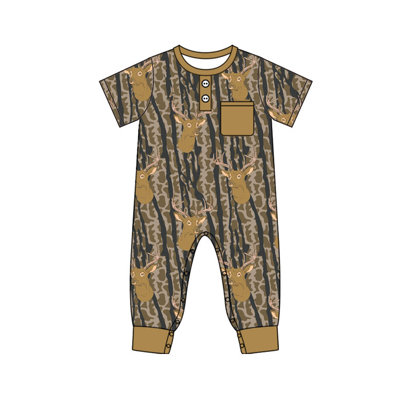 Baby Boys Camo Deer Pocket Southern Footie Rompers Preorder