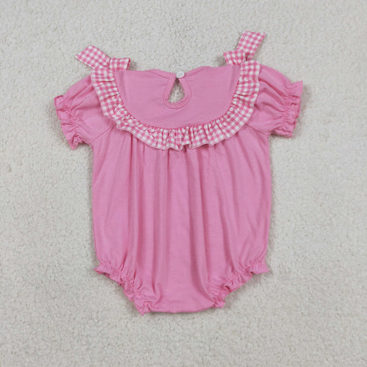 Smocked Crosses Baby Girls Bows Short Sleeve Easter Ruffle Rompers