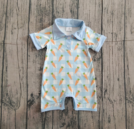 Baby Boys Blue Checked Carrots Easter Button Shorts Rompers