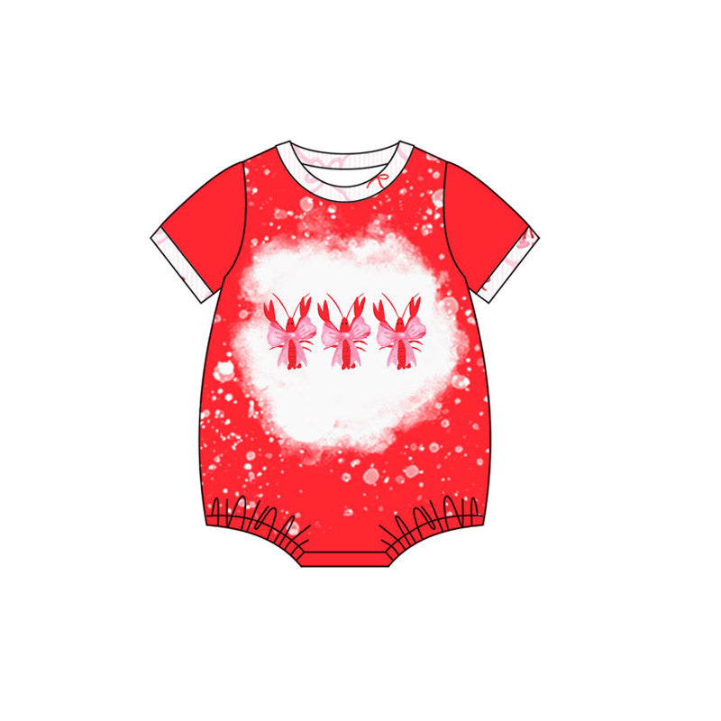 Baby Girls Short Sleeve Bows Crayfishes Mardigras Rompers Preorder