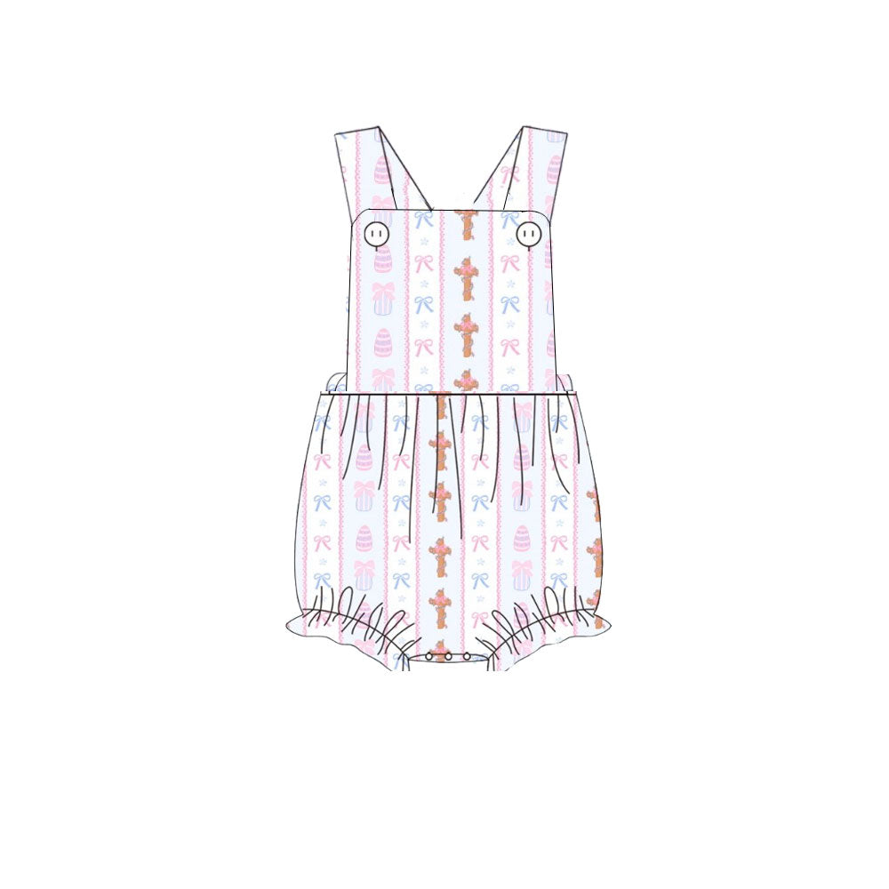 Baby Girls Bows Eggs Crosses Stripe Easter Strap Ruffle Rompers Preorder