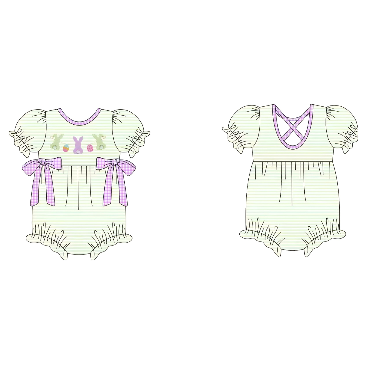 Baby Girls Stripe Rabbits Eggs Bows Easter Ruffle Rompers Preorder