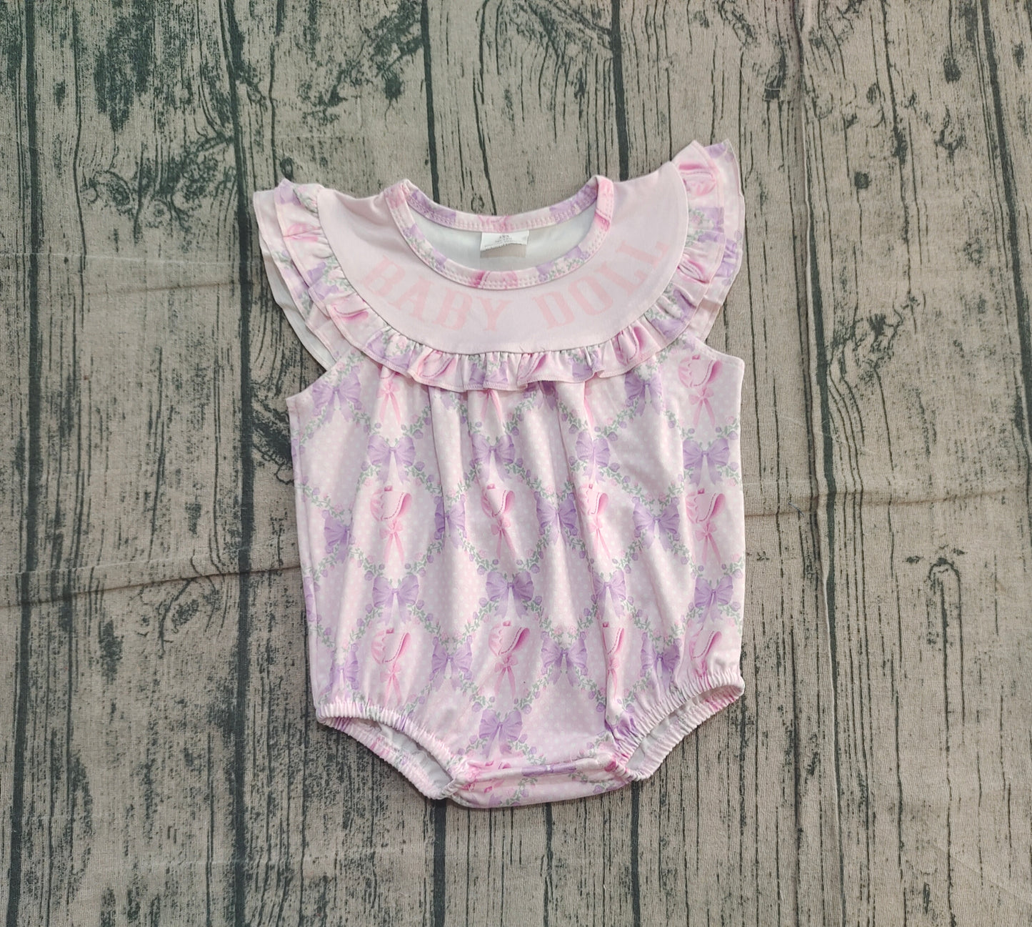 Baby Girls Pink Flutter Sleeve Baby Doll Bow Flowers Ruffle Rompers