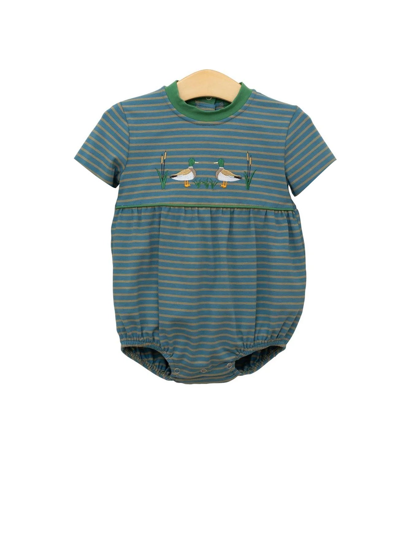 Baby Boys Green Stripe Ducks Rompers Preorder