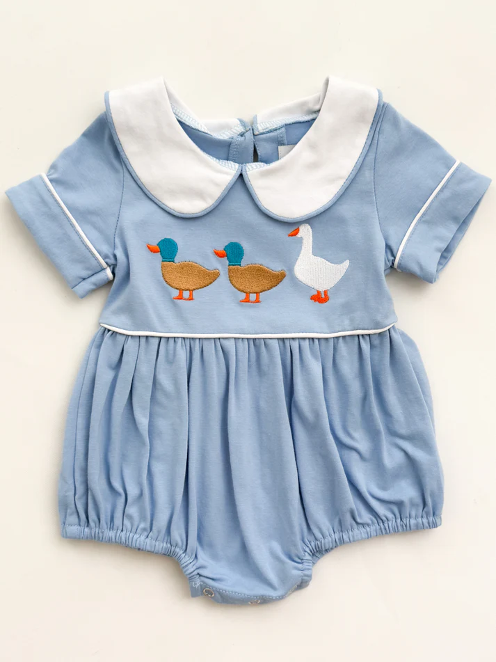 Baby Girls Short Sleeve Ducks Goose Collar Ruffle Rompers Preorder