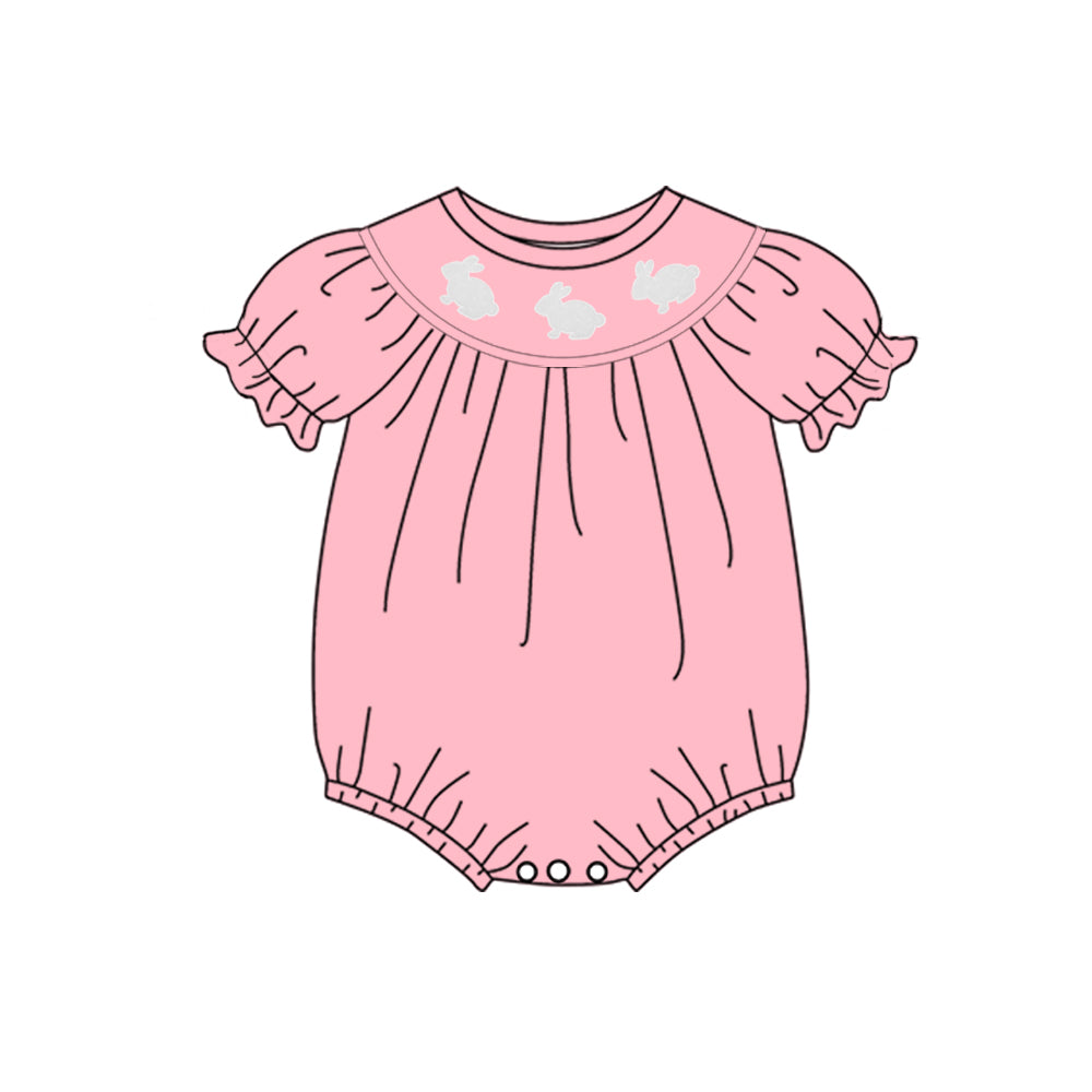 Baby Girls Pink Rabbits Easter Ruffle Rompers Preorder