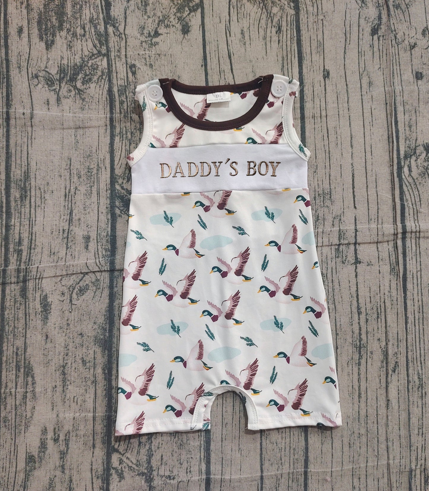 Smocked Daddy's Boy Ducks Hunting Shorts Rompers Preorder