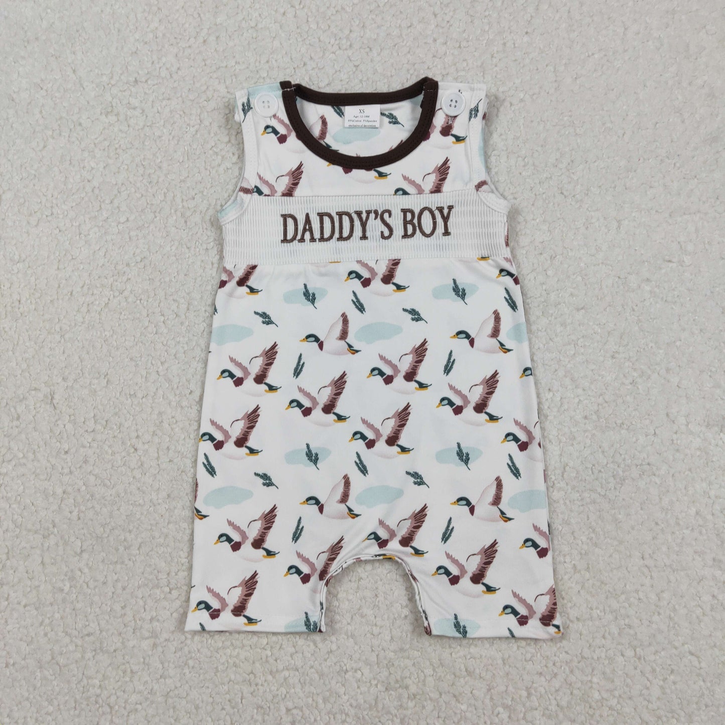 USA Shop Sleeveless Smocked Embroidery Daddy's Boy Ducks Hunting Rompers