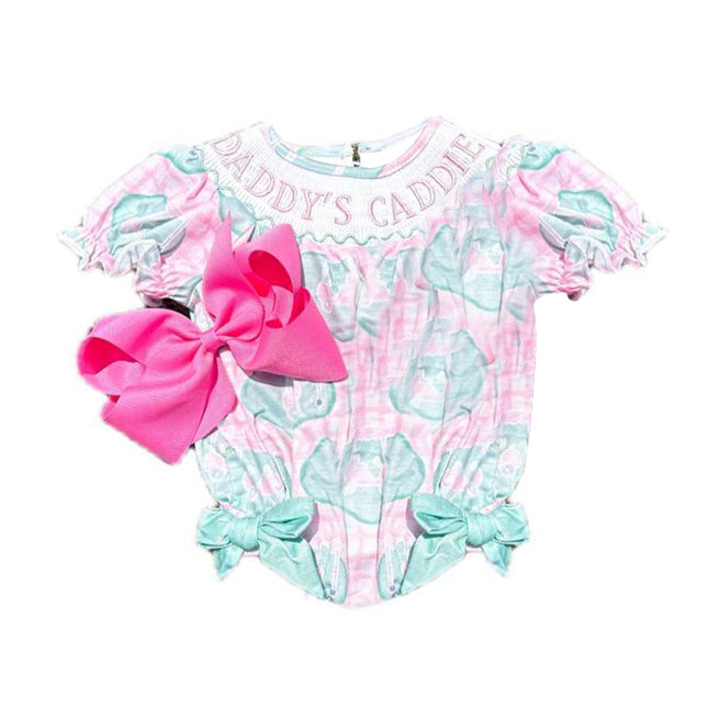 Baby Girls Short Sleeve Daddy's Caddie Golf Ruffle Rompers Preorder