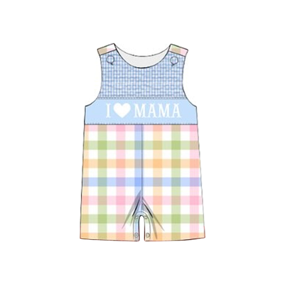 Baby Boys Sleeveless Colorful Checked I Love Mama Short Rompers Preorder