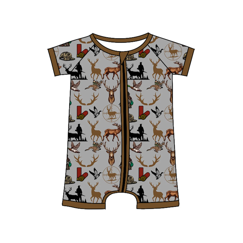 Baby Boys Deer Dogs Hunting Zipper Rompers Preorder