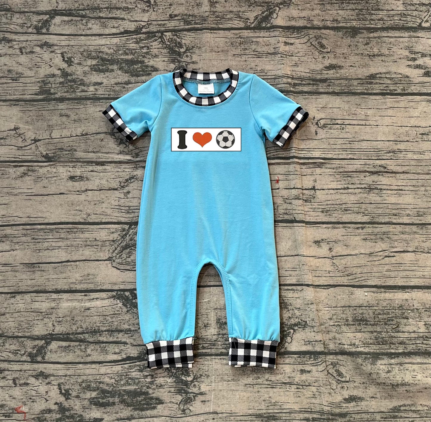 Embroidery I Love Footballs Baby Boys Team Footie Rompers Preorder