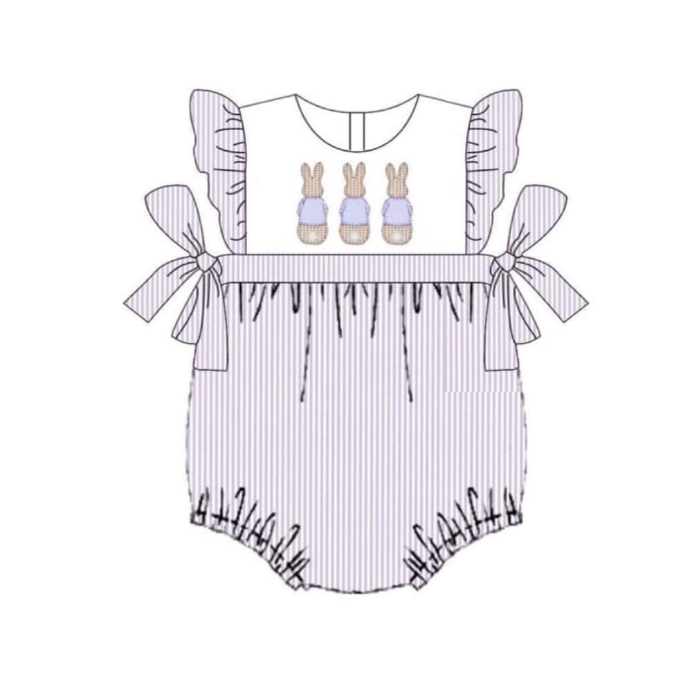 Baby Girls Stripe Bows Rabbits Easter Ruffle Rompers Preorder