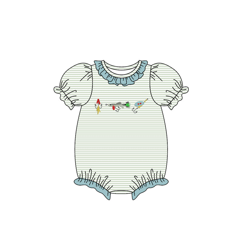 Baby Girls Short Ruffle Sleeve Stripe Collar Fishing Hunting Rompers Preorder
