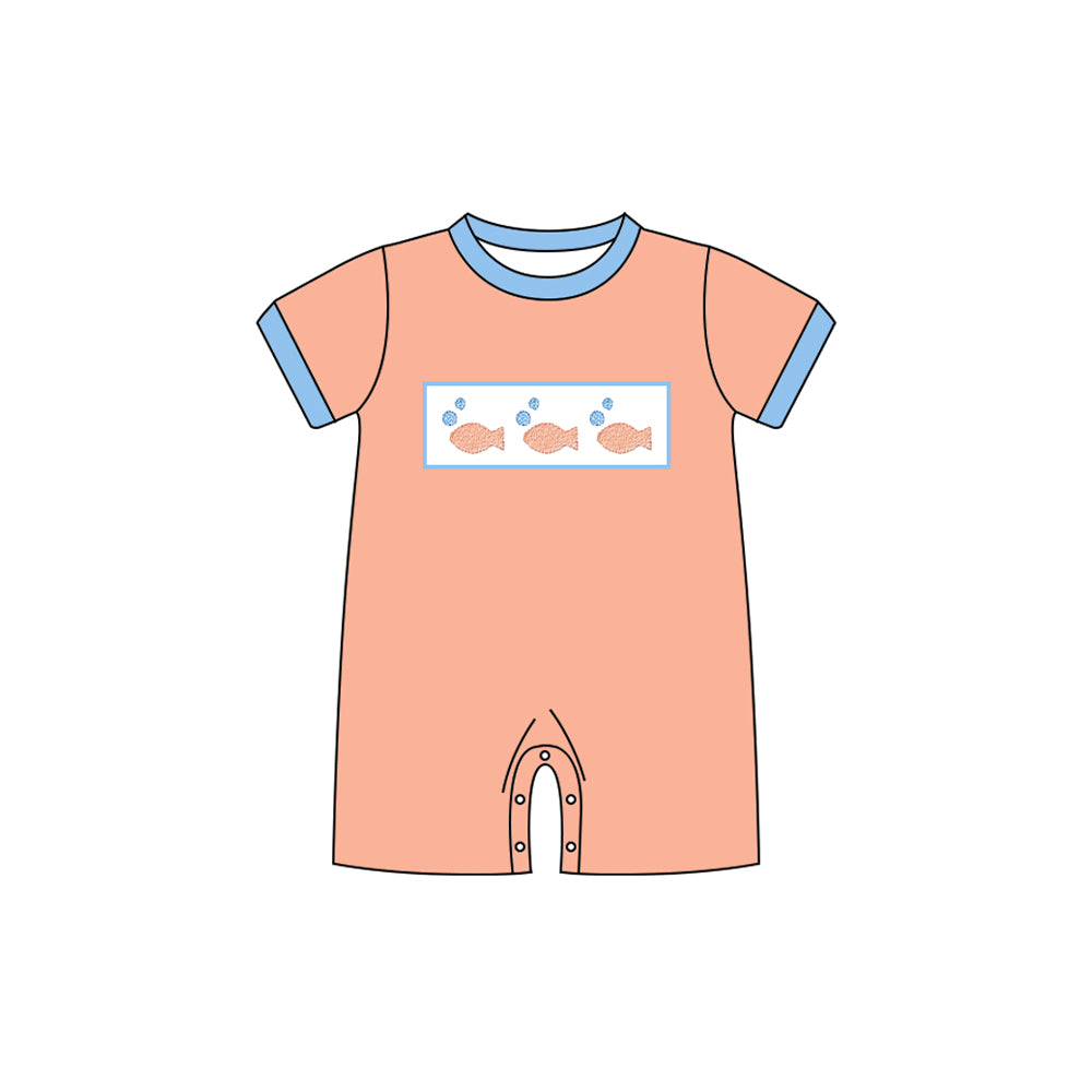 Baby Boys Short Sleeve Orange Fishes Hunting Shorts Rompers Preorder