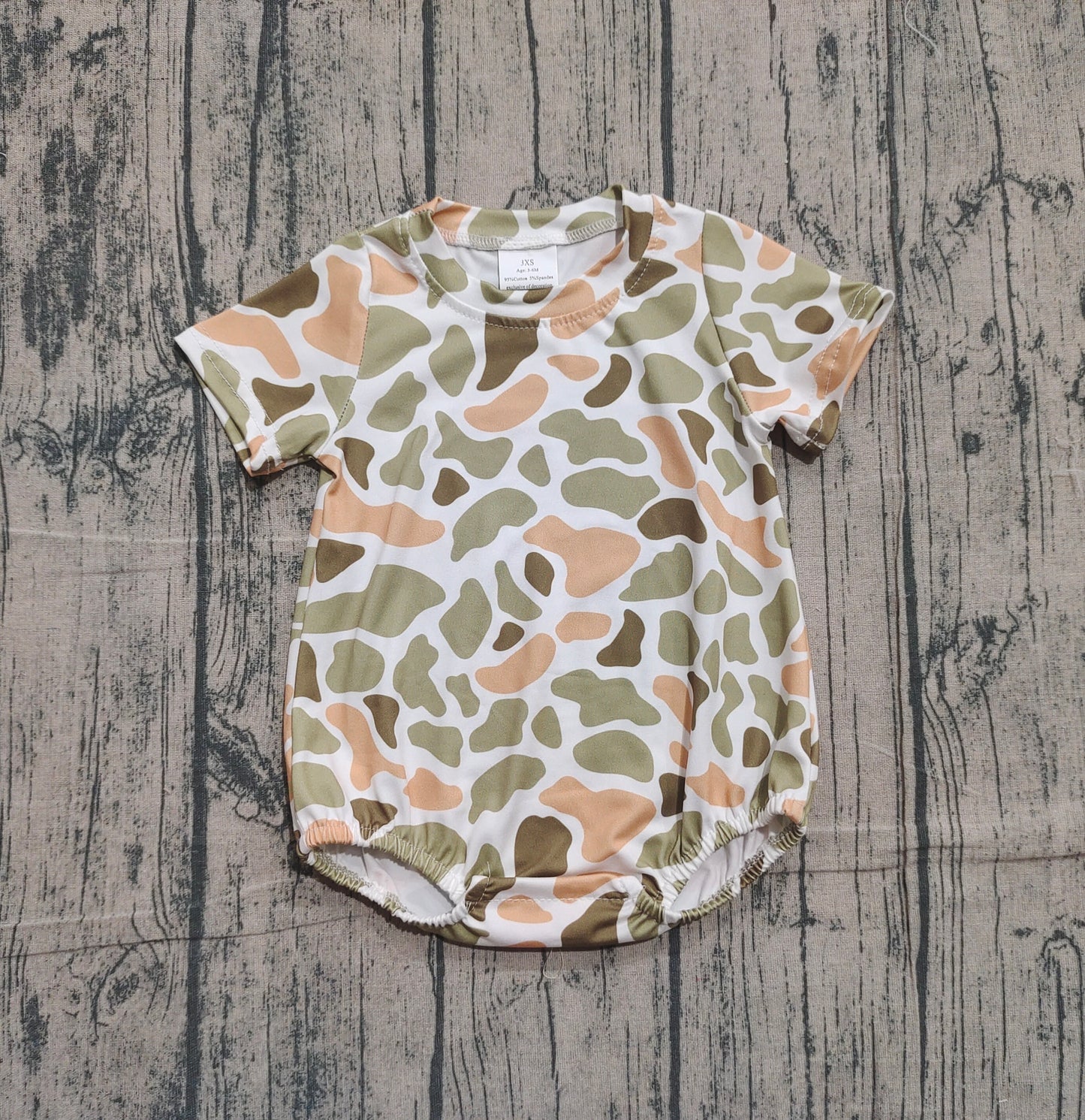 Baby Boys Short Sleeve Green Orange Camo Southern Rompers
