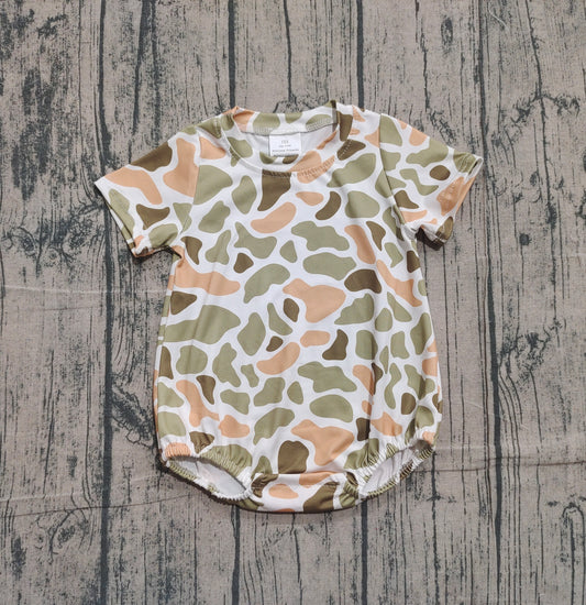 Baby Boys Short Sleeve Green Orange Camo Southern Rompers