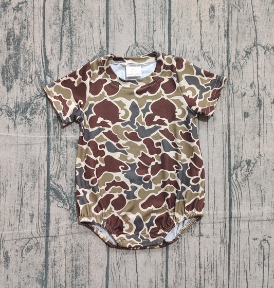 Baby Boys Dark Khaki Camo Short Sleeve Southern Rompers