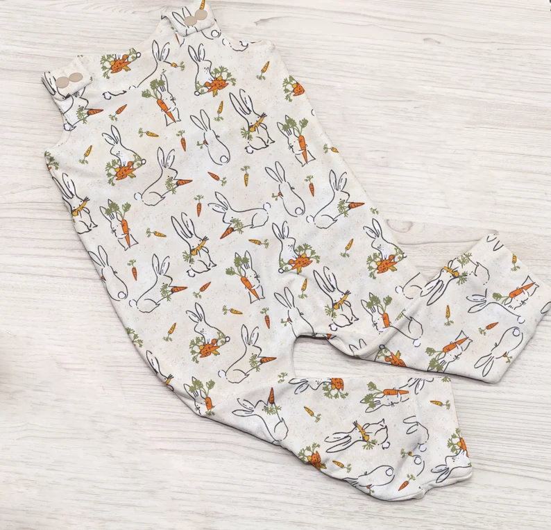 Baby Boys Rabbits Carrots Easter Sleeveless Pants Rompers Preorder
