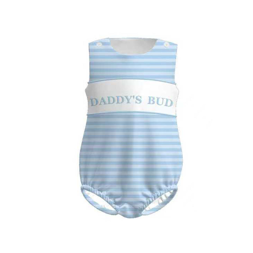 Baby Boys Sleeveless Blue Stripe Daddy's Bud Shorts Rompers Preorder