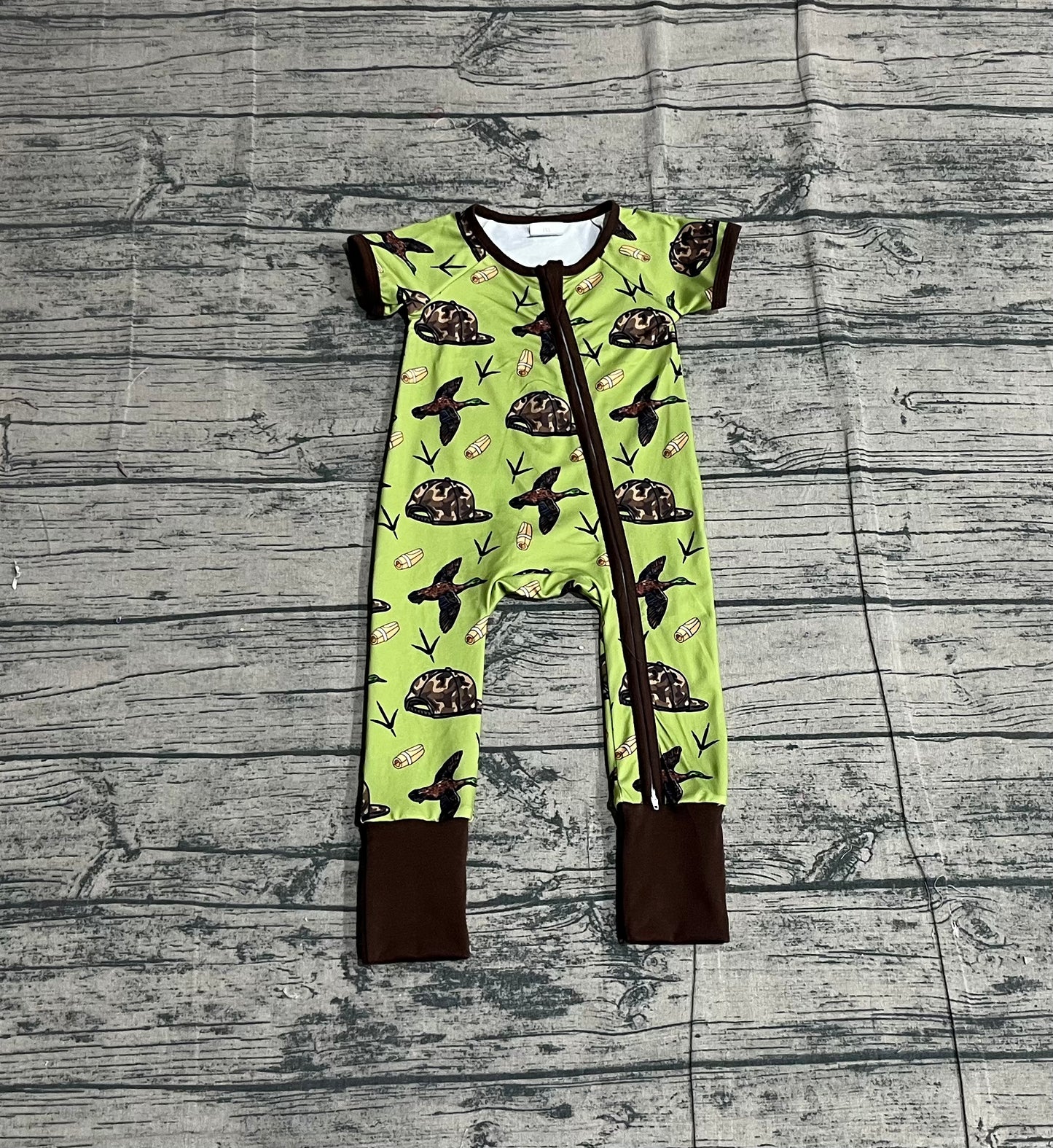 Baby Boys Ducks Calls Camo Hats Hunting Two Way Zip Convertible Rompers