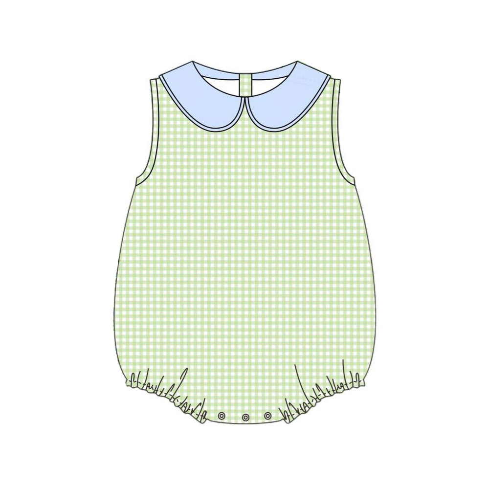 Baby Girls Sleeveless Green Checked Collar Ruffle Rompers Preorder