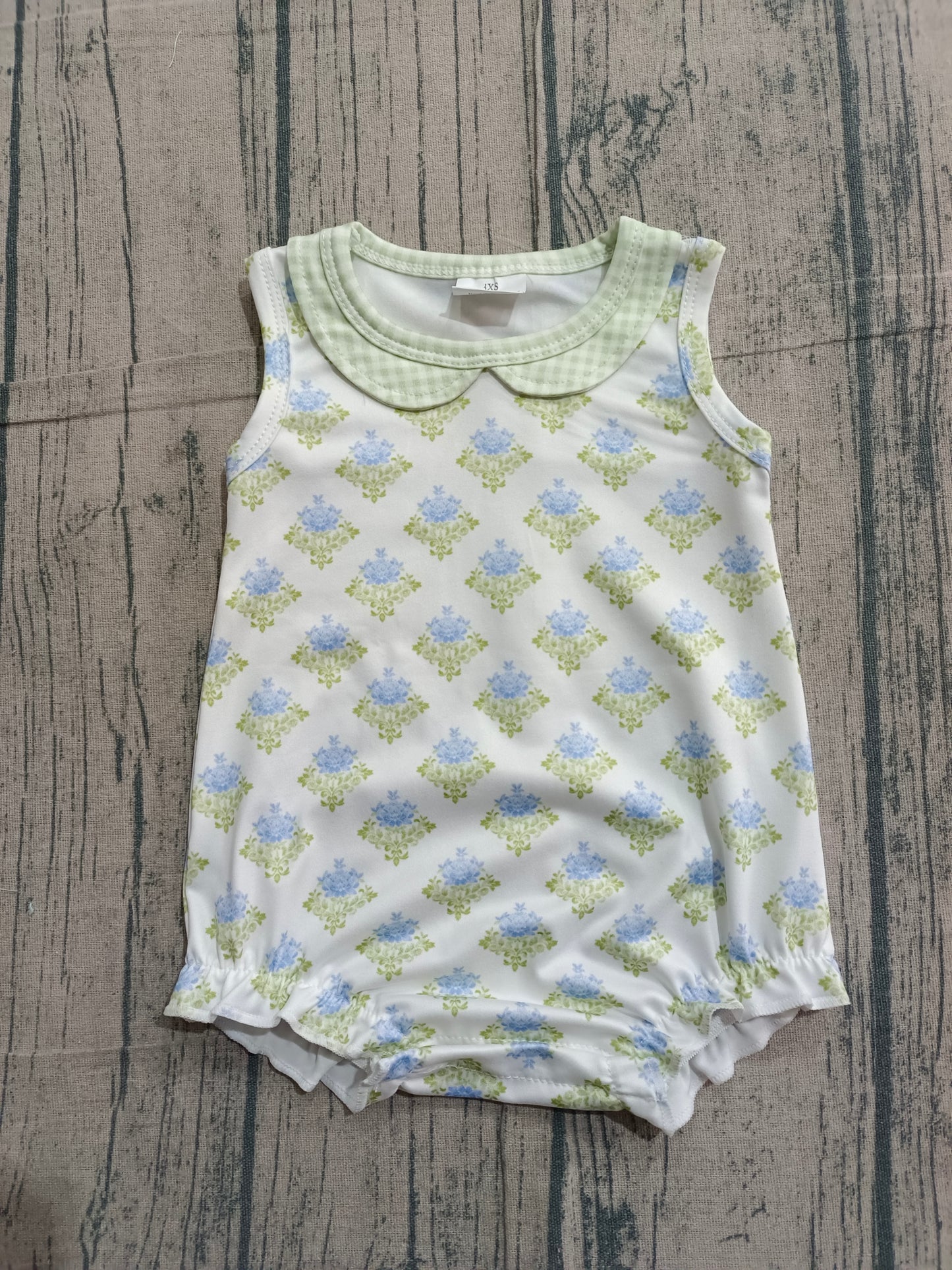Baby Girls Sleeveless Flowers Plaid Collar Ruffle Rompers