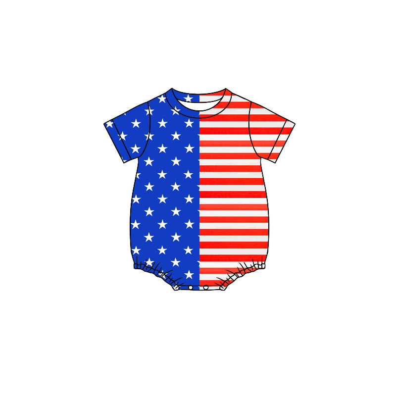 Baby Boys Short Sleeve Red Blue Stars Stripe July 4th Rompers Preorder