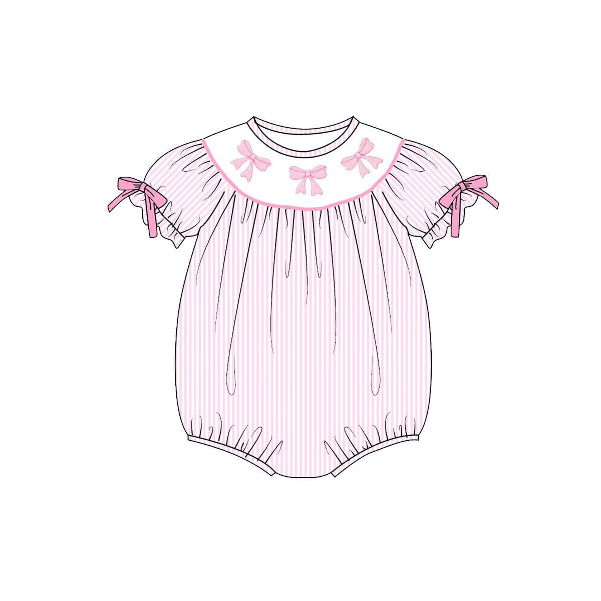 Baby Girls Pink Stripe Bows Valentine Ruffle Rompers Preorder