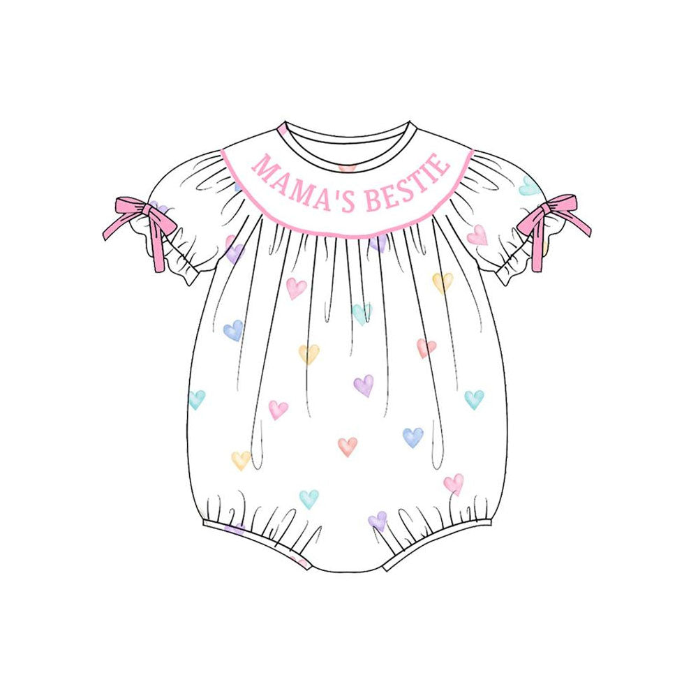 Baby Girls Colorful Hearts Mama's Bestie Valentine Bows Ruffle Sleeve Rompers Preorder