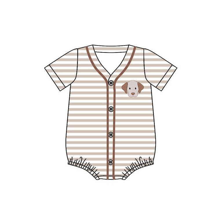 Baby Boys Khaki Stripe Button Dogs Rompers Preorder