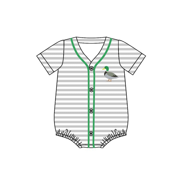 Baby Boys Grey Stripe Button Ducks Hunting Rompers Preorder