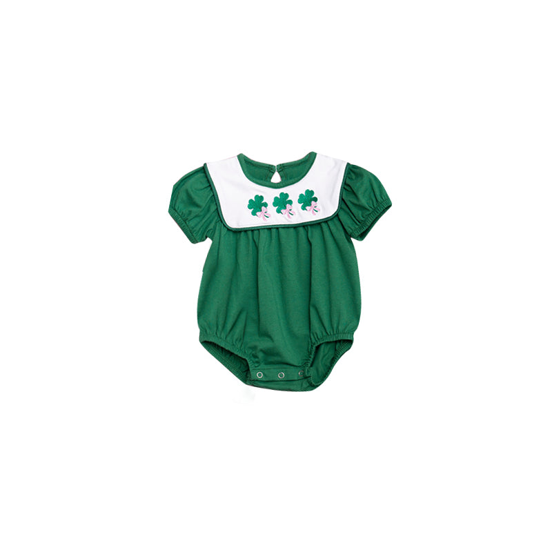 Baby Girls Bows Clovers St Patrick Ruffle Rompers Preorder
