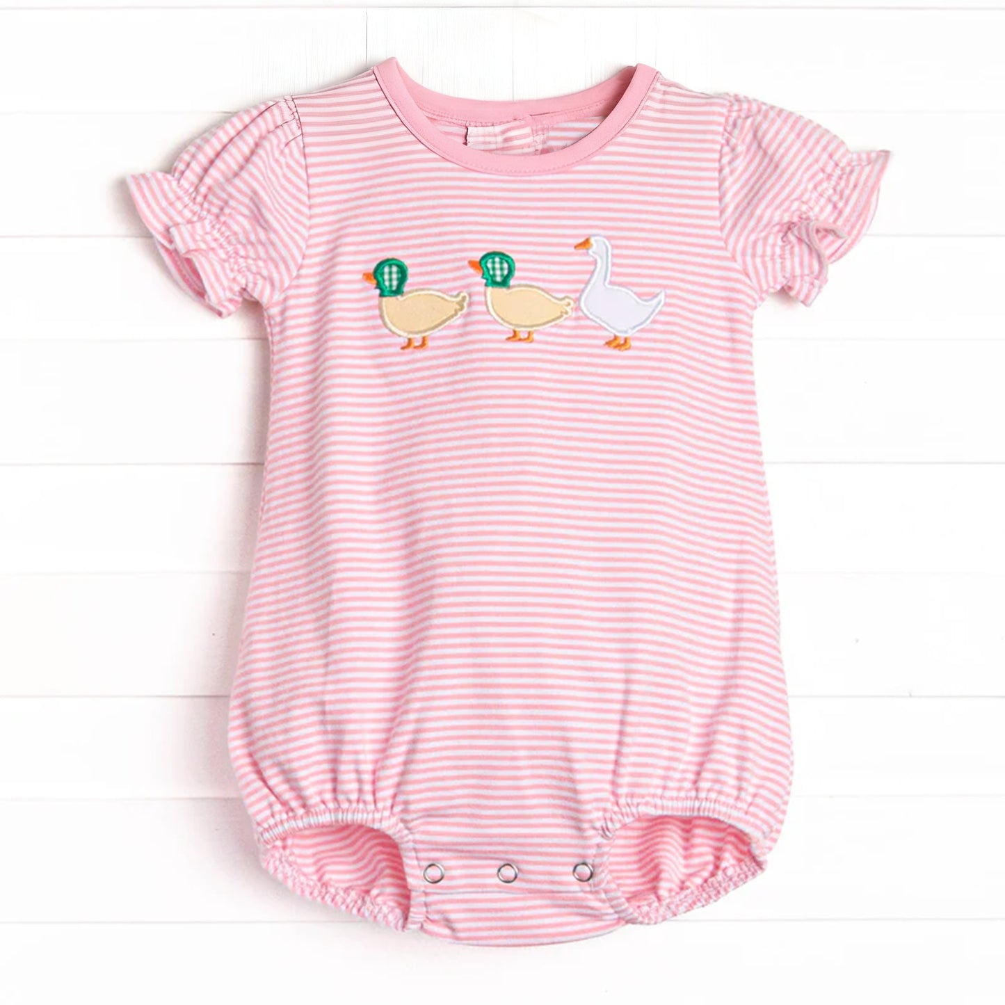 Baby Girls Pink Stripe Ducks Goose Ruffle Rompers Preorder
