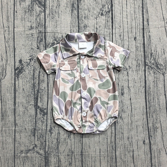 Baby Boys Ducks Dogs Deer Camo Pockets Button Hunting Rompers