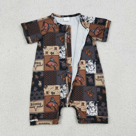 Baby Boys Horse Rodeos Aztec Checked Western Zipper Rompers