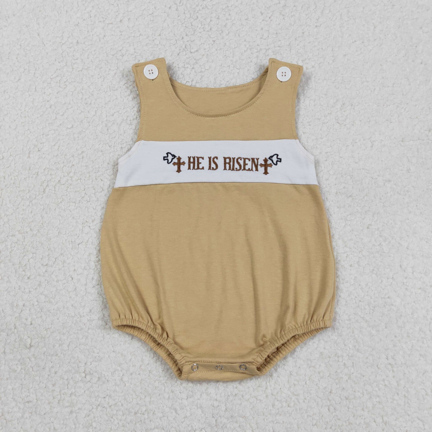 Embroidery He is Risen Crosses Baby Boys Sleeveless Rompers