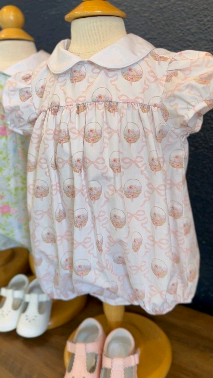 Baby Girls Pink Bows Flowers Checked Collar Ruffle Rompers Preorder