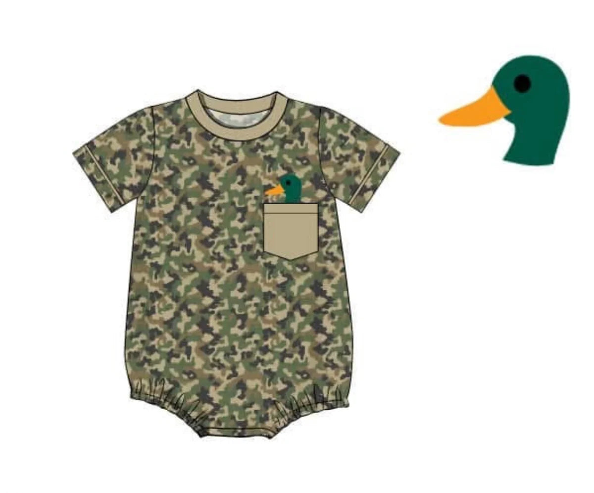 Baby Boys Green Camo Duck Pockets Hunting Rompers Preorder